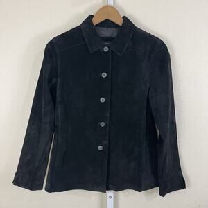 Vintage Black Suede Button Up Jacket PM Medium Petite Minimalist Valerie Stevens